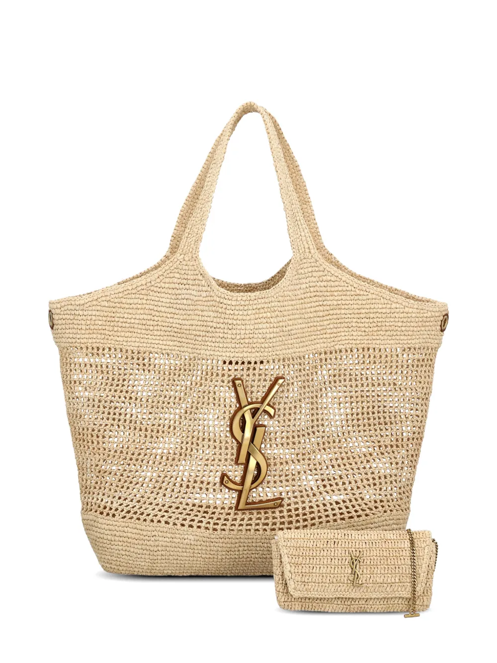 Saint Laurent Icare Cassandre raffia tote bag - Nude