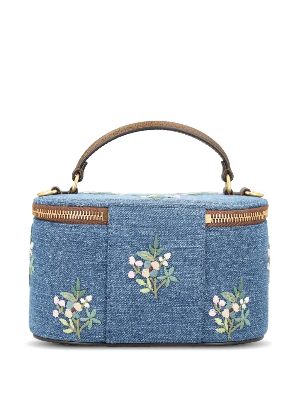Valentino Garavani Vanity floral-embroidered Denim Tote Bag | Blue