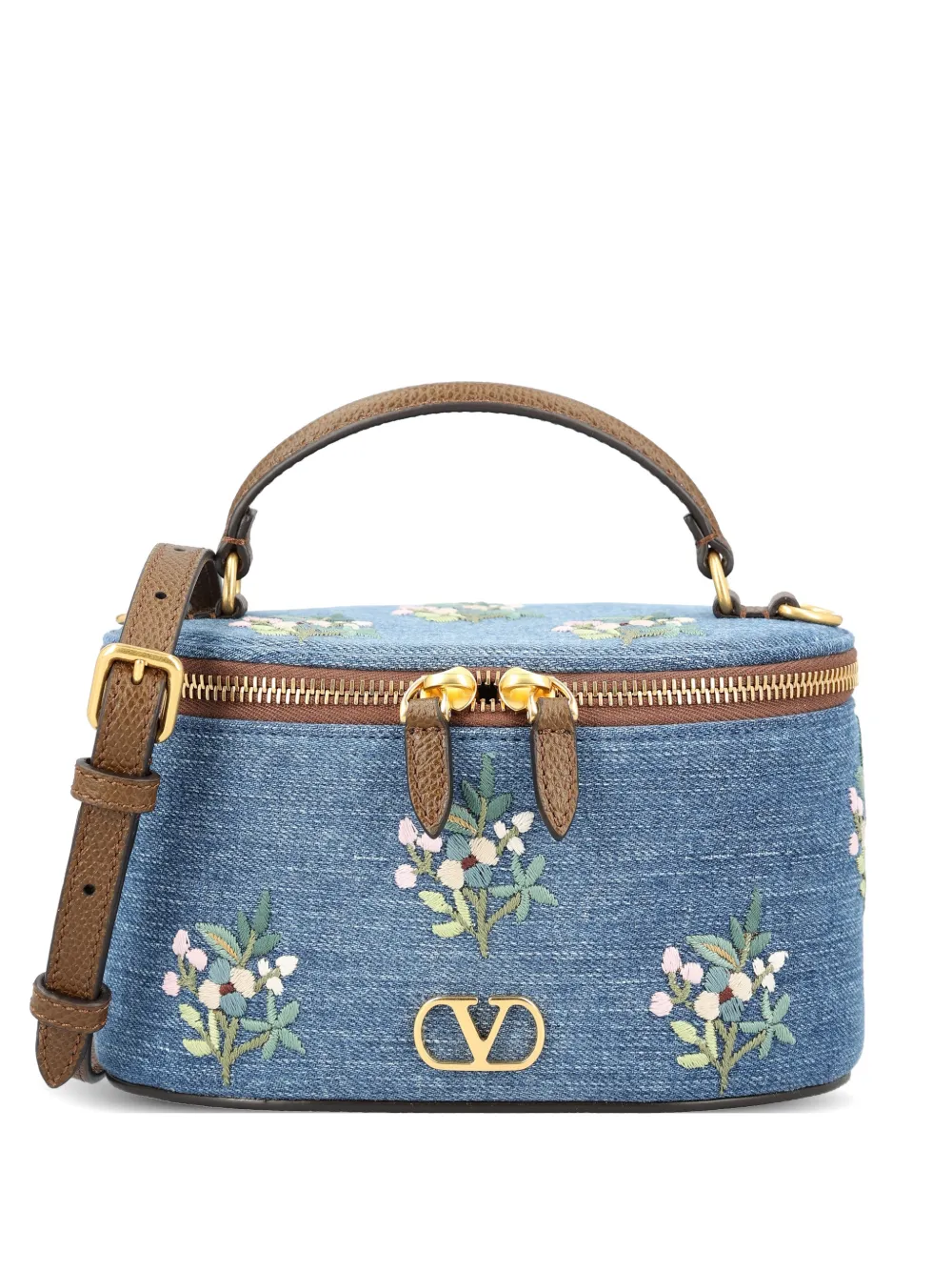 Valentino Garavani Vanity Floral-embroidered Denim Tote Bag In Multi