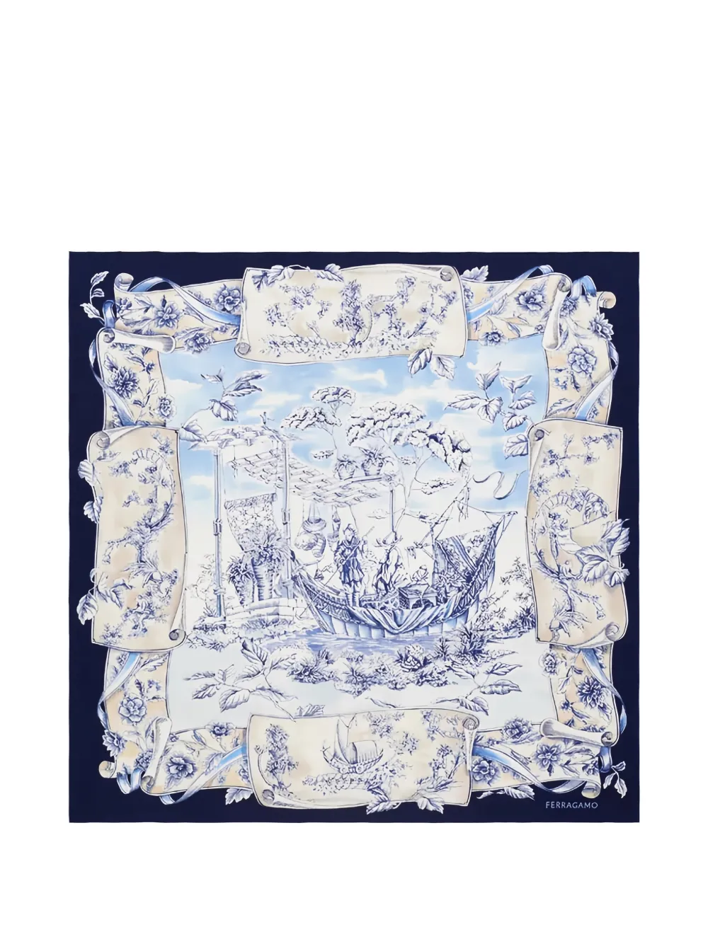 Ferragamo heritage-print silk scarf - Blau