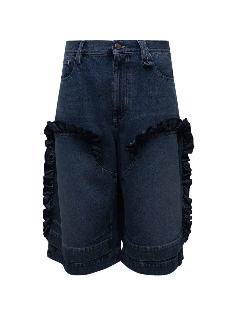 Simone Rocha ruffled-trim denim shorts - Blau