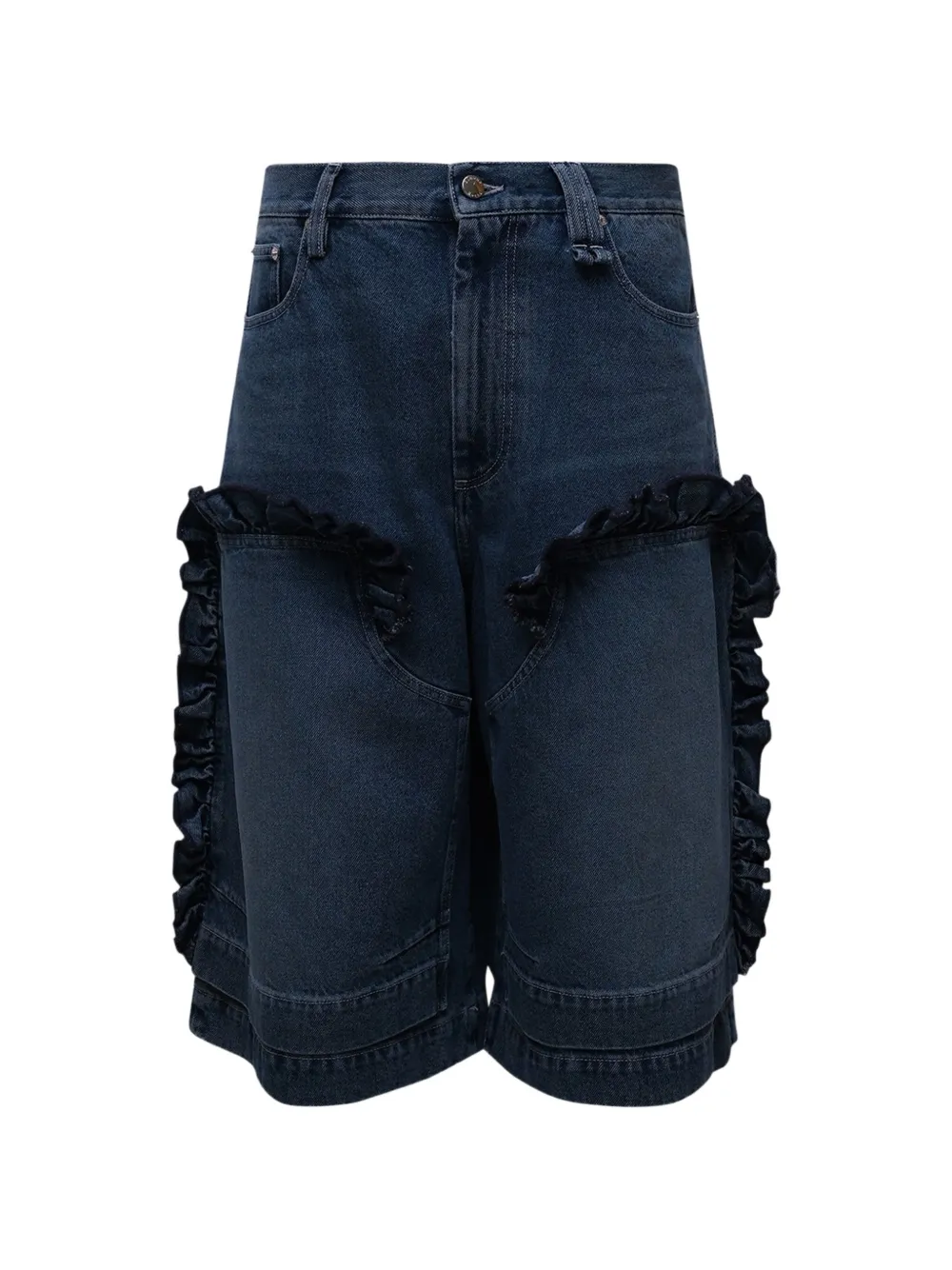 Simone Rocha ruffled-trim denim shorts - Blau