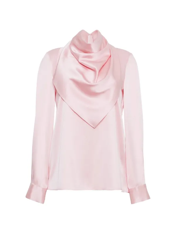 Adam Lippes Draped-neck Silk Blouse in Pink