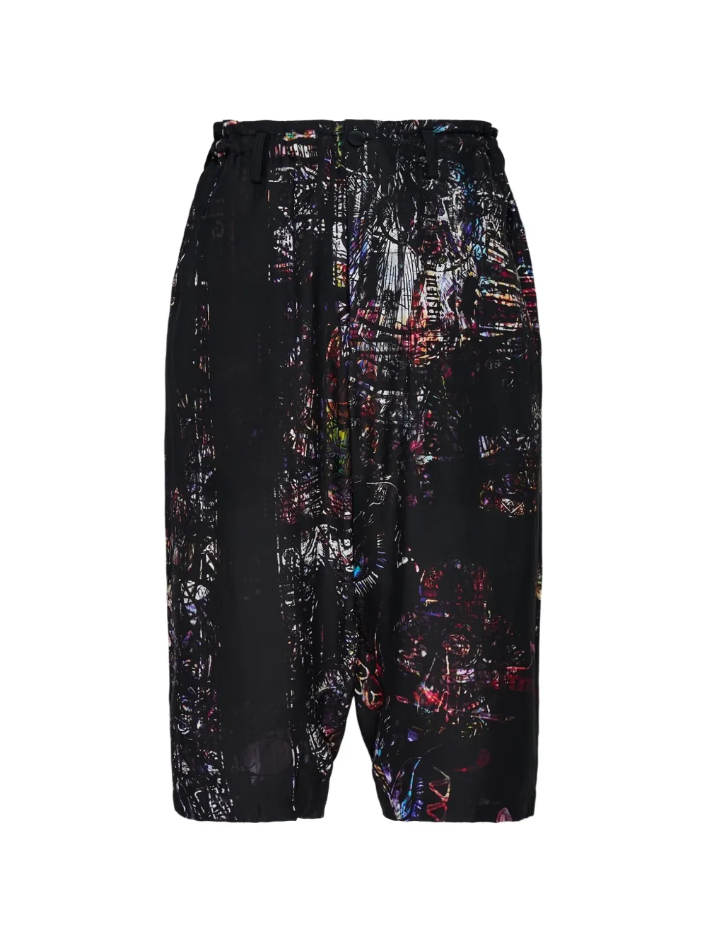 Yohji Yamamoto graphic-print cropped trousers - Black