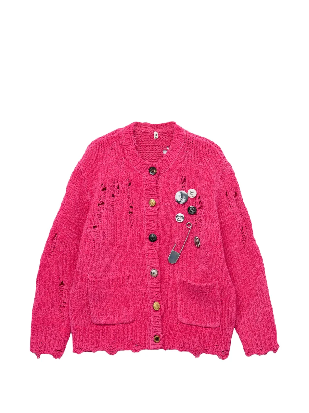 R13 distressed pin-embellished cardigan - Pink