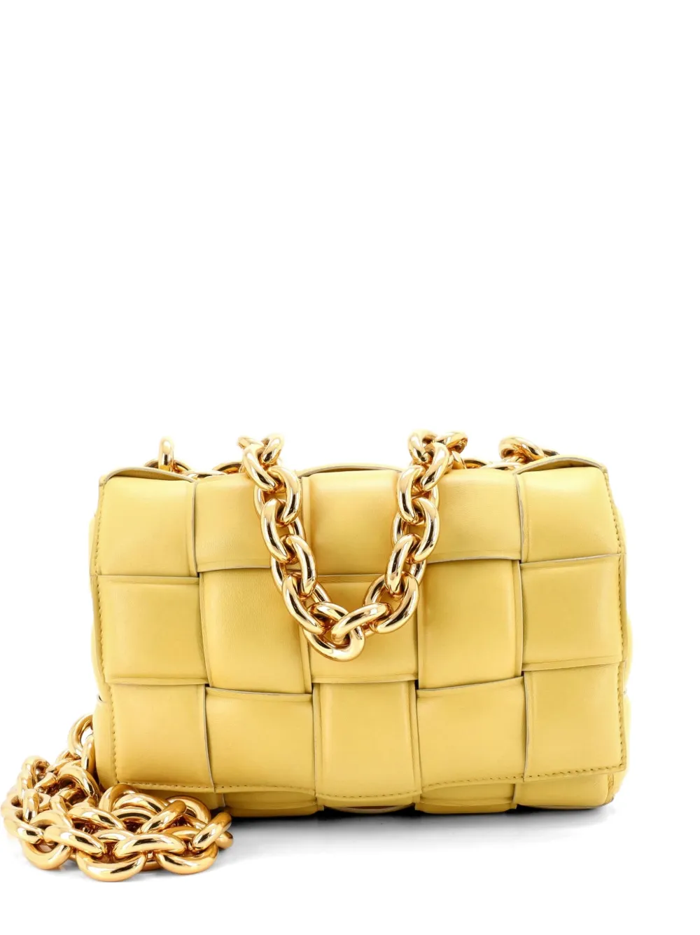 Bottega Veneta Pre-Owned Cassette Chain Padded Maxi Intrecciato Leather crossbody bag - Giallo