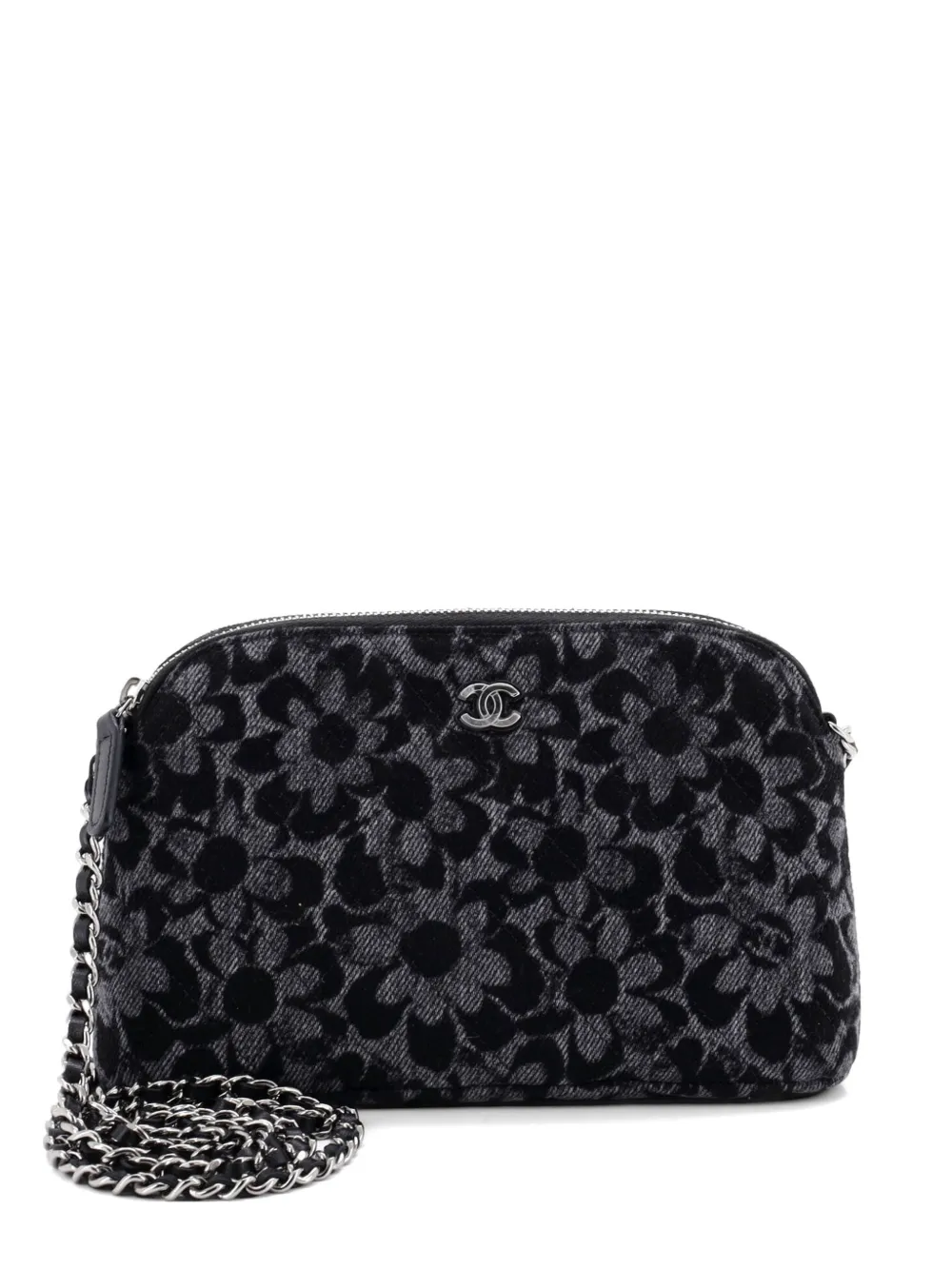 CHANEL Pre-Owned CC Dome Zip Clutch with Chain Quilted Printed Denim Small shoulder bag - Nero