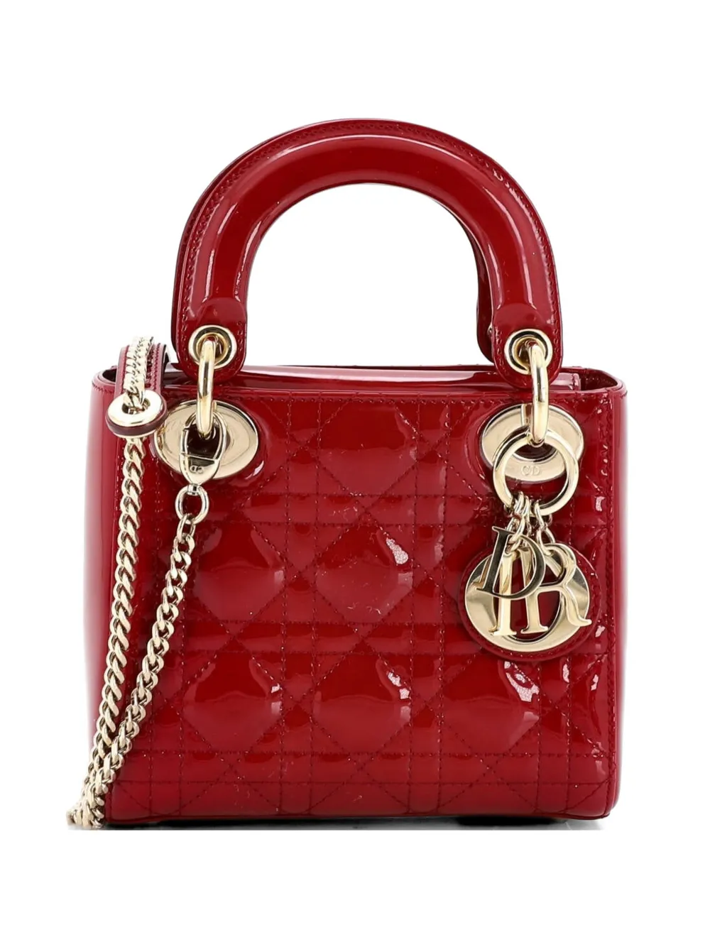 Christian Dior Pre-Owned Lady Dior Chain Bag Cannage Quilt Patent Mini satchel - Rosso