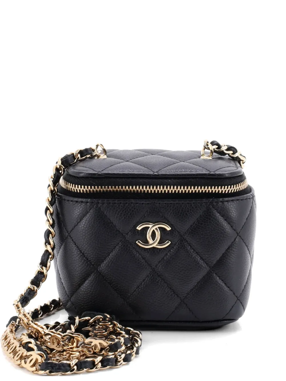 CHANEL Pre-Owned Tiny CC Link Vanity Case with Chain Quilted Caviar Mini clutch bag - Nero