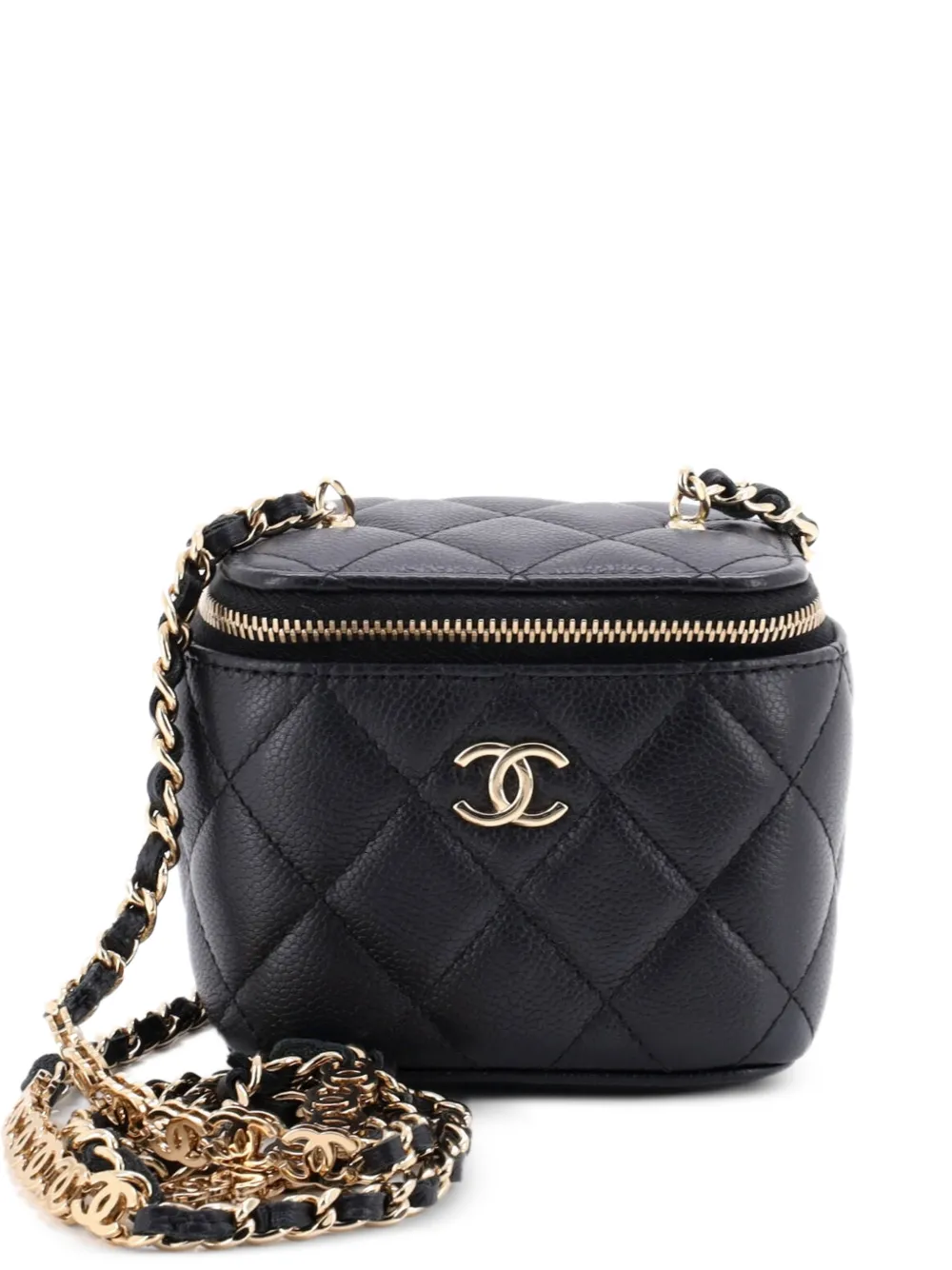 CHANEL Pre-Owned Tiny CC Link Vanity Case with Chain Quilted Caviar Mini clutch bag - Nero