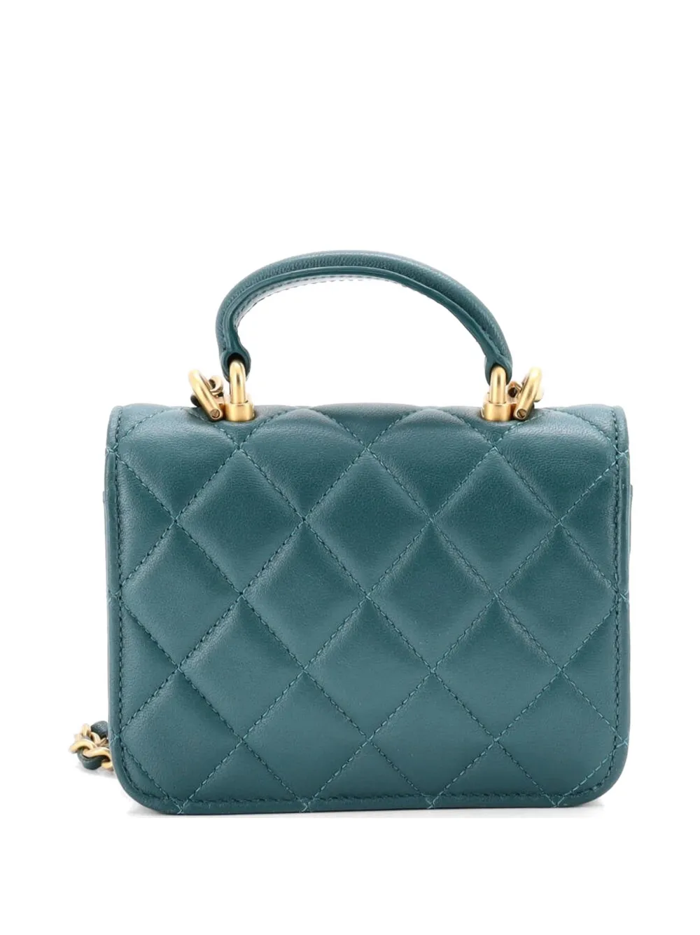  Chanel Pre-owned Sac à Bandoulière Coin Purse à Rabat En Cuir D'agneau Matelassé Avec Anse Sur Le Dessus Et Chaîne - Vert 