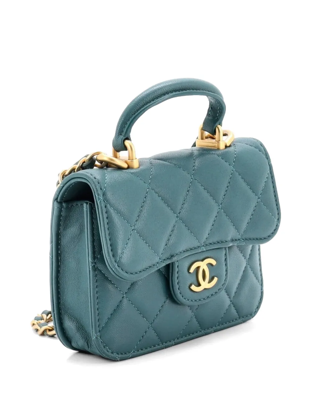  Chanel Pre-owned Sac à Bandoulière Coin Purse à Rabat En Cuir D'agneau Matelassé Avec Anse Sur Le Dessus Et Chaîne - Vert 