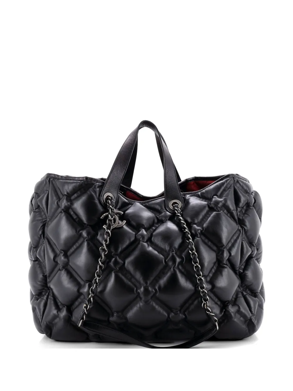 Pre-owned Chanel Chesterfield Shopping Quilted Leather Large Tote Bag In Black