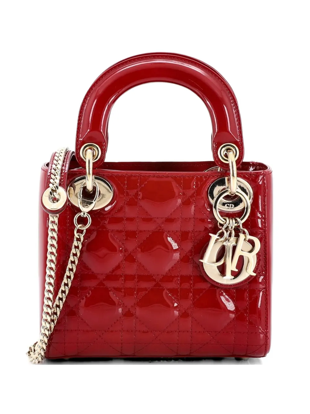 Christian Dior Pre-Owned Mini Lady Dior Cannage Satchel-Tasche aus Lackleder mit Steppung - Rot