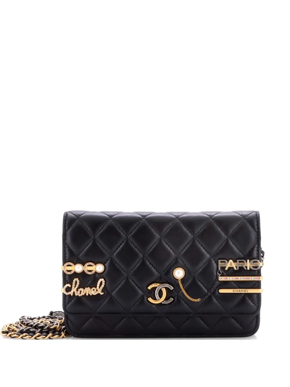 CHANEL Pre-Owned Coco Clips Wallet on Chain Embellished Quilted Lambskin crossbody bag - Nero