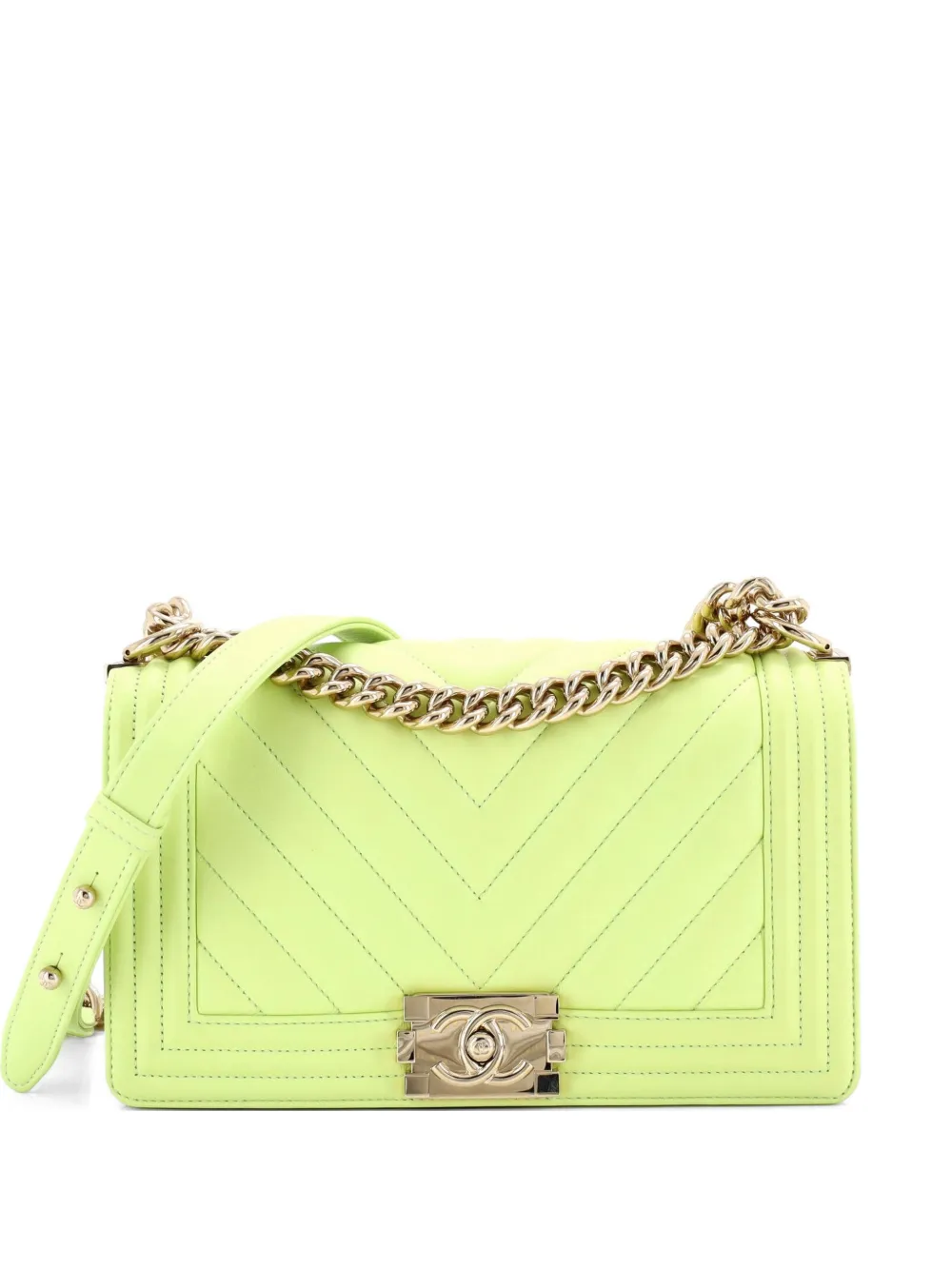 CHANEL Pre-Owned Mittelgroße Boy Flap Bag Chevron Kalbsleder-Schultertasche - Grün