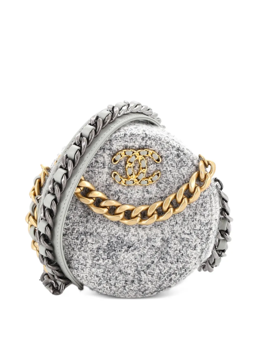 CHANEL Pre-Owned 19 Round Clutch with Chain Quilted Tweed crossbody bag - Grigio