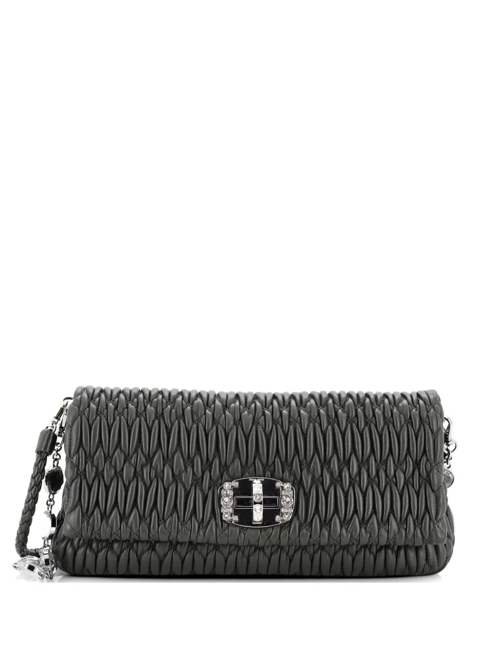 Miu Miu Pre-Owned Crystal Matelasse Leather Medium clutch bag - Verde
