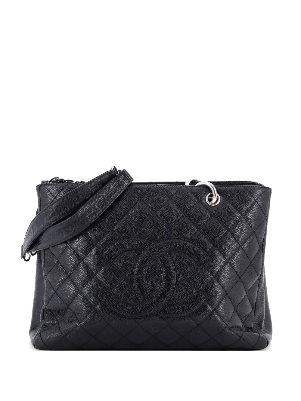 Pre-owned Chanel Grand Shopping Quilted Caviar Tote Bag In Black