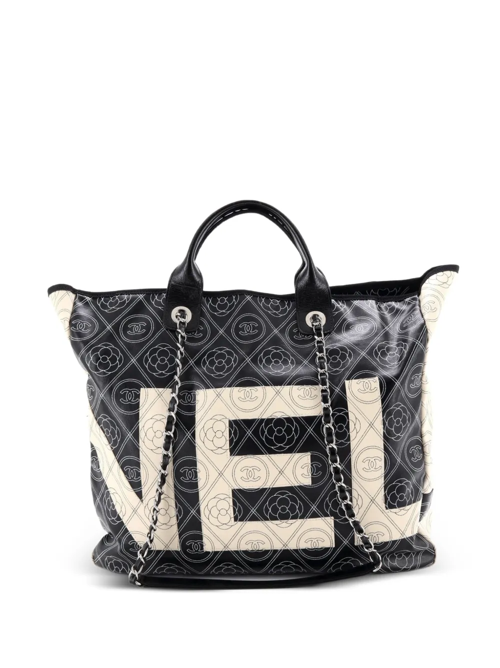 CHANEL Pre-Owned Logo Camellia Shopping Printed Coated Canvas Medium tote bag - Nero