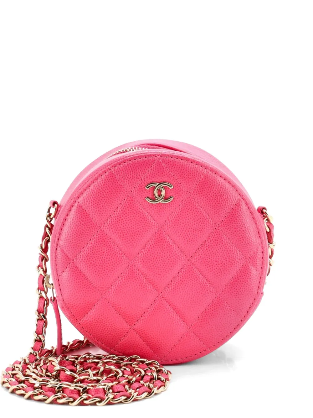 CHANEL Pre-Owned Round Clutch with Chain Quilted Caviar Mini crossbody bag - Rosa