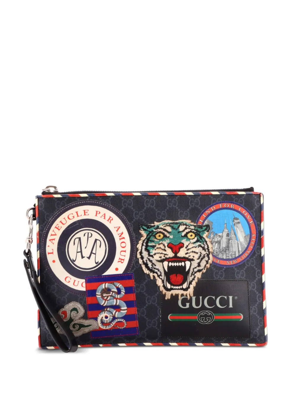 Gucci Pre-Owned Night Courrier Pouch GG Coated Canvas with Applique clutch bag - Nero