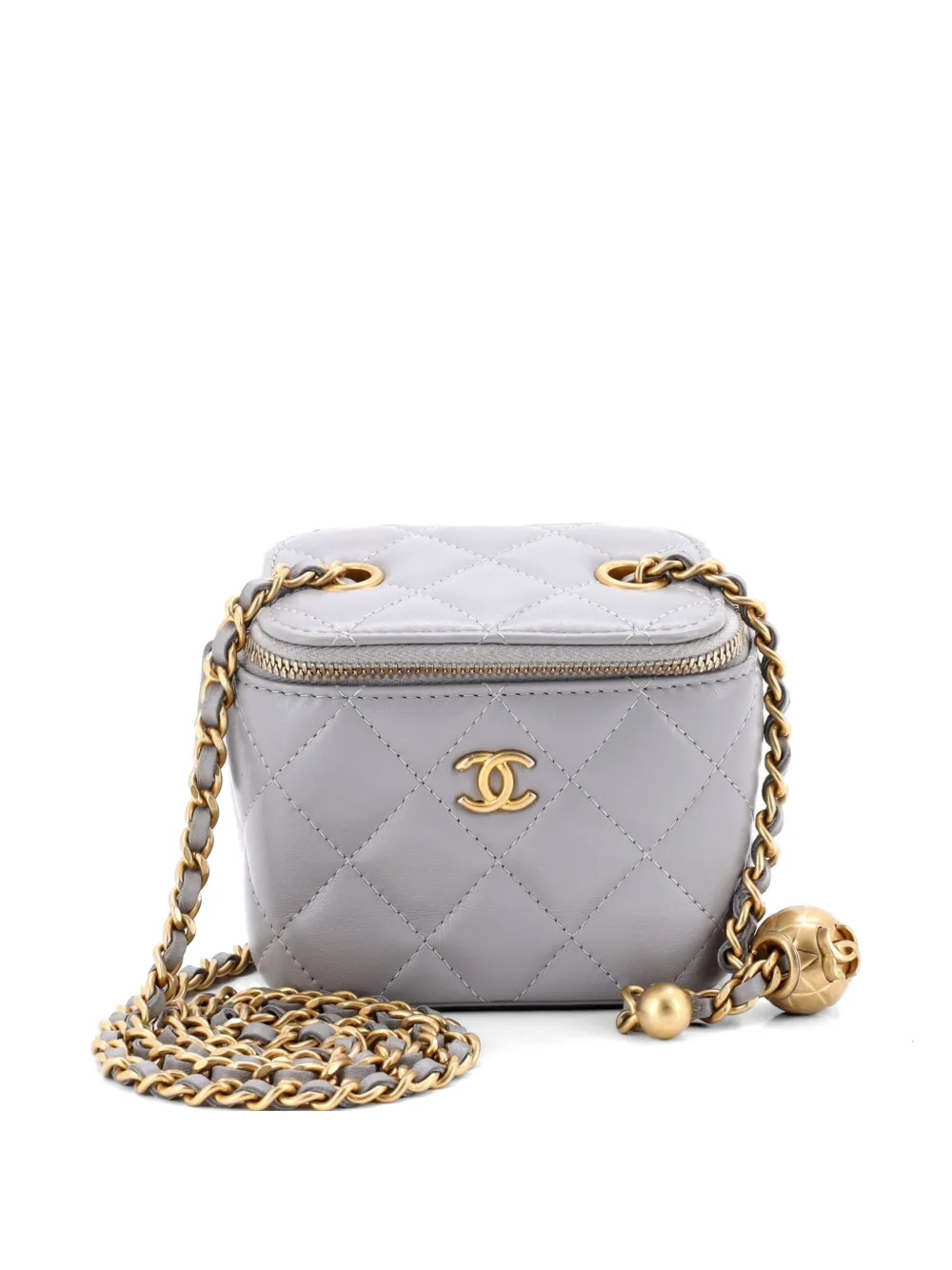 CHANEL Pre-Owned Pearl Crush Vanity Case with Chain Quilted Lambskin Mini clutch bag - Grigio