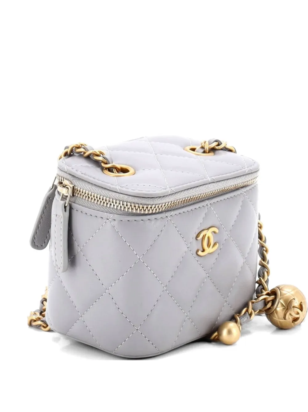 CHANEL Pre-Owned Pearl Crush Vanity Case with Chain Quilted Lambskin Mini clutch bag - Grigio