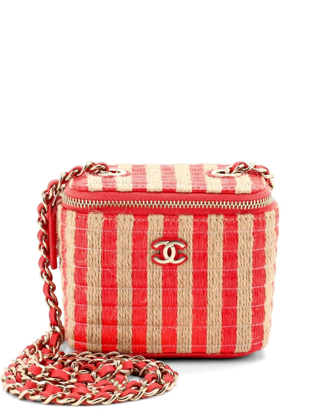 CHANEL Pre-Owned Classic Vanity Case with Chain Striped Raffia and Jute Mini crossbody bag - Toni neutri