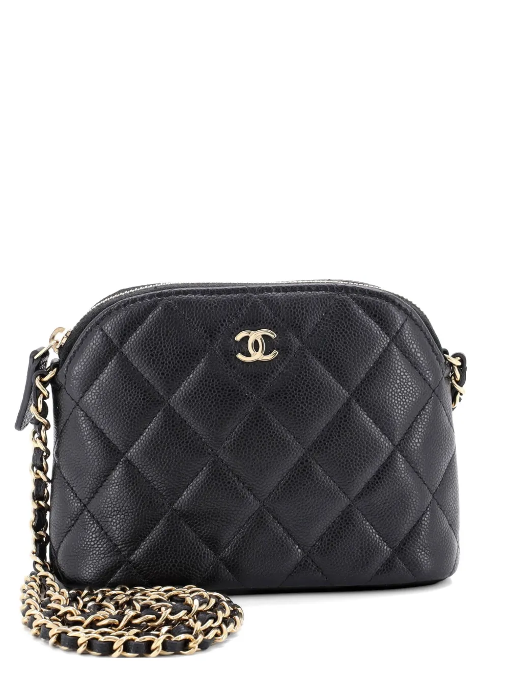 CHANEL Pre-Owned CC Dome Zip Clutch with Chain Quilted Caviar Mini crossbody bag - Nero