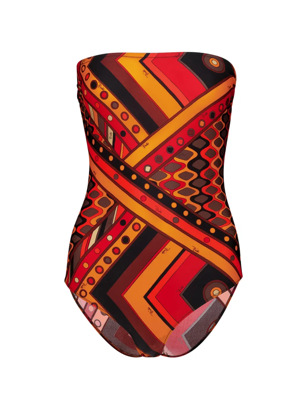 PUCCI Vivara-print strapless swimsuit - Rosso