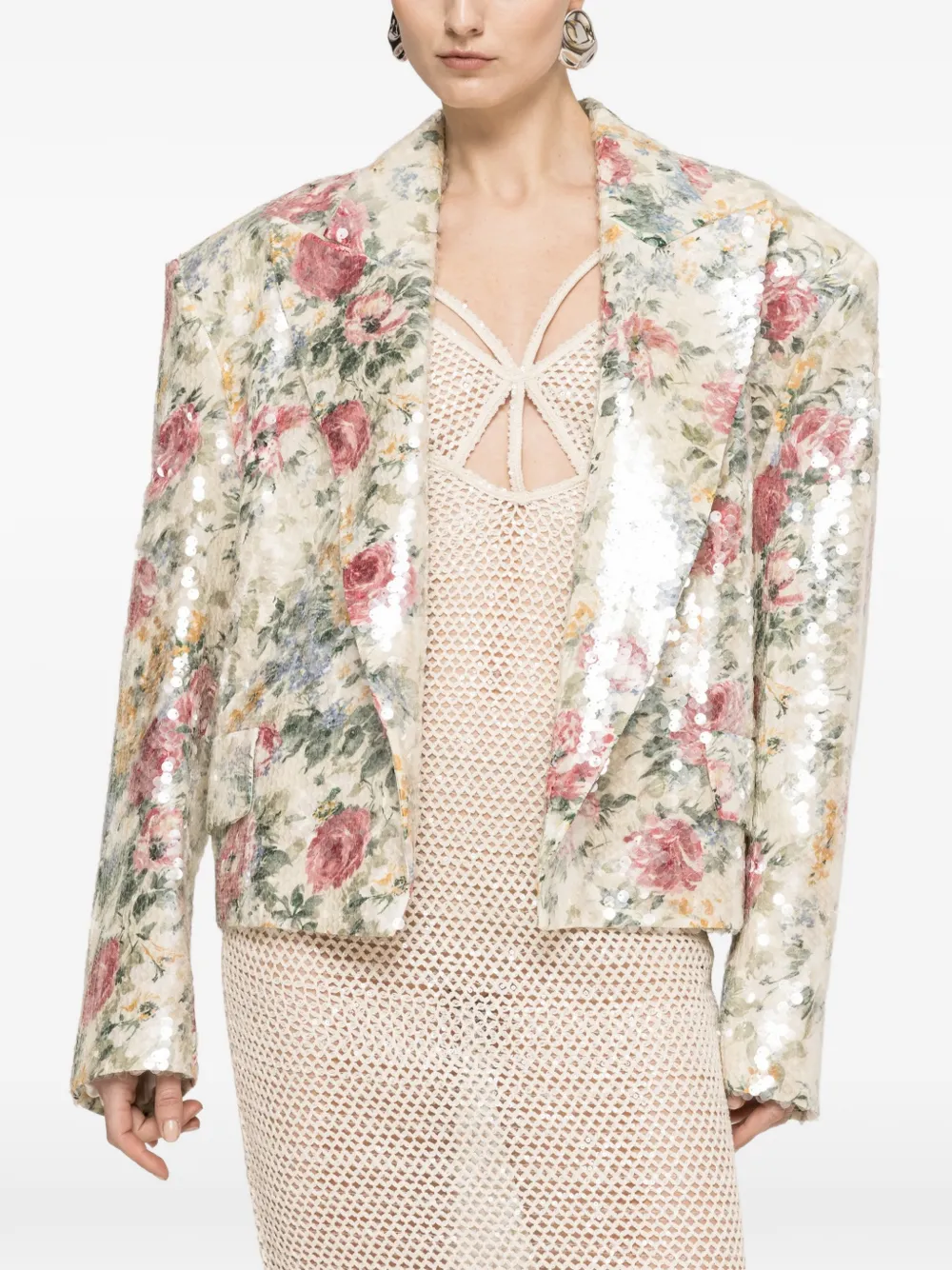 NISSA floral-print sequin-embellished blazer - Neutrals