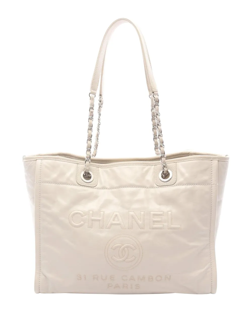 CHANEL Pre-Owned 2016-2017 Small Glazed Calfskin Deauville tote bag - Bianco