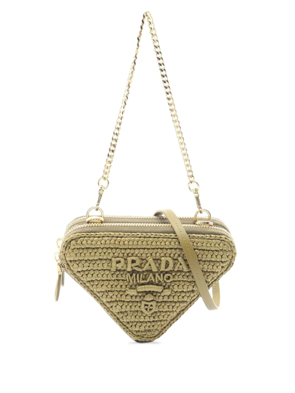 Prada Pre-Owned 2010-2026 Mini Raffia Crochet Logo Embroidered Triangle Pouch satchel - Grün