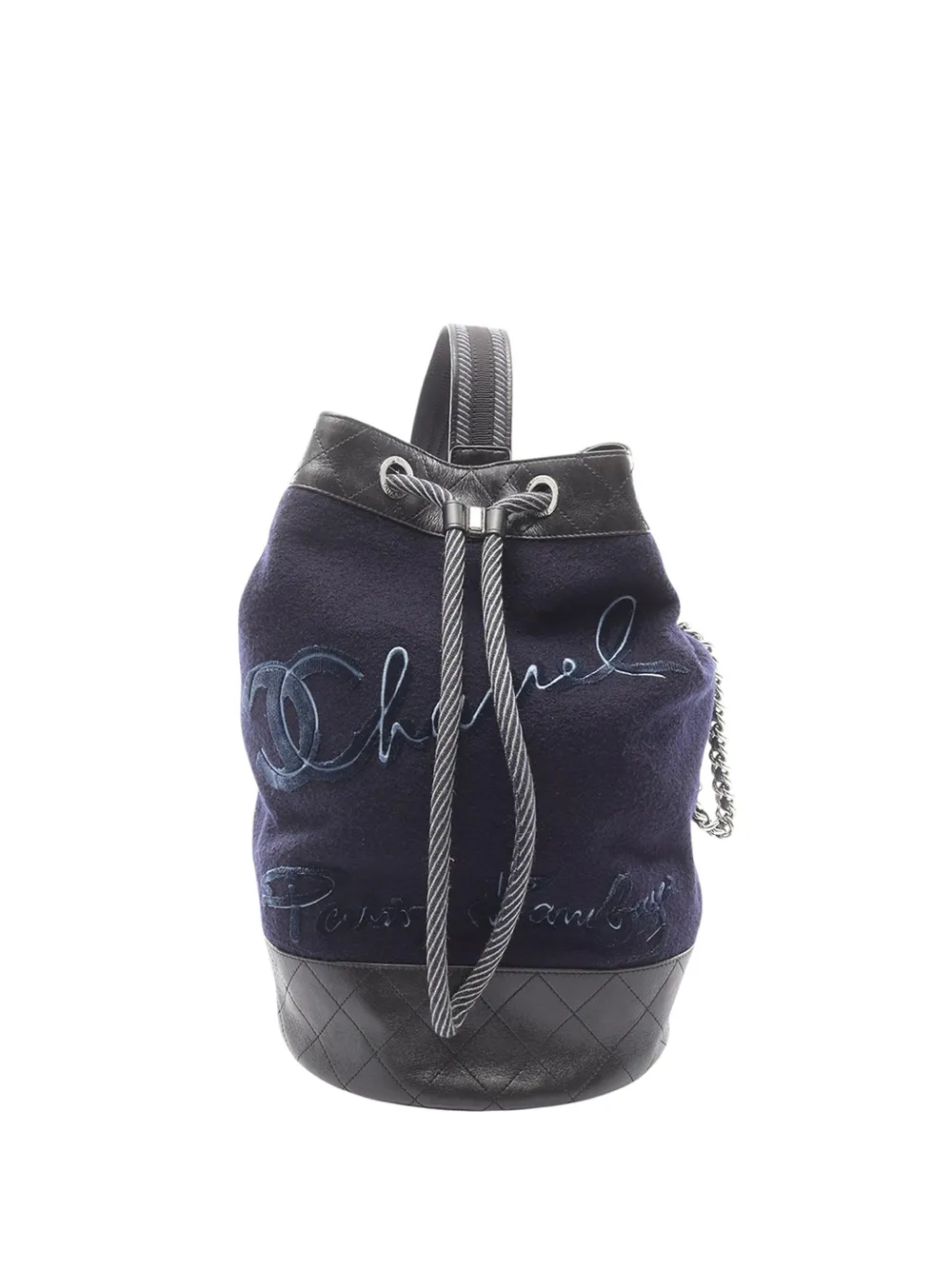 CHANEL Pre-Owned 2018-2019 Paris Hamburg Wool bucket bag - Blu