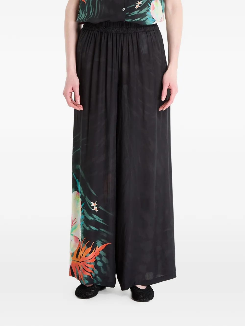 Desigual Tropical fluid palazzo pants - Nero