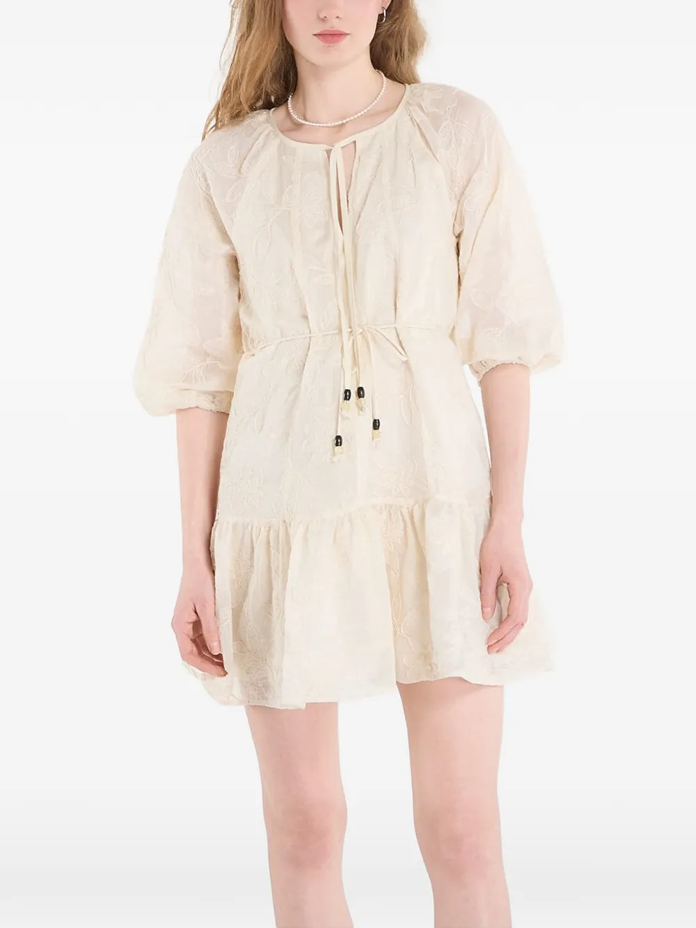 Desigual embroidered drawstring-waist dress - Toni neutri