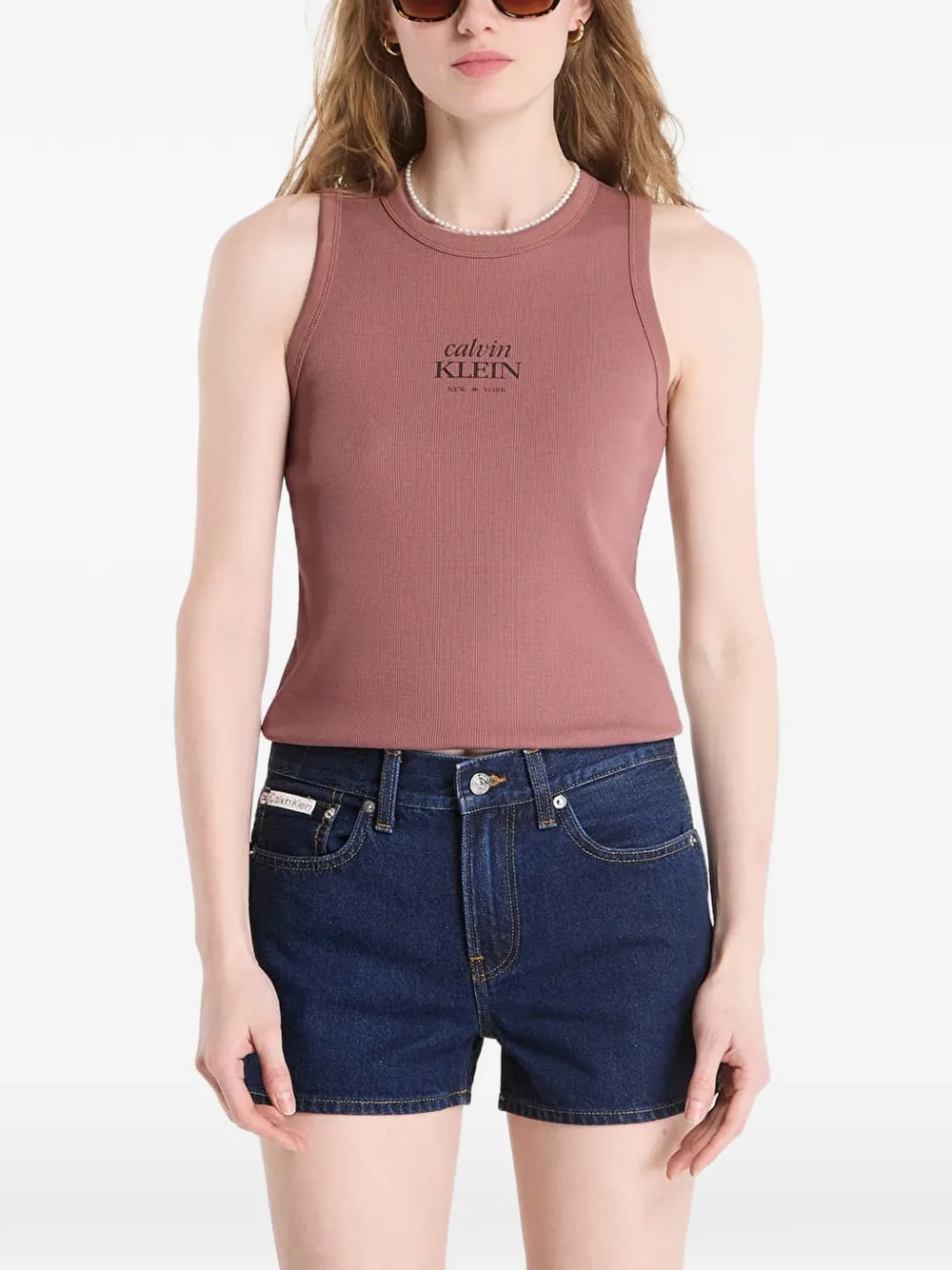 Calvin Klein logo-print ribbed cotton tank top - Braun