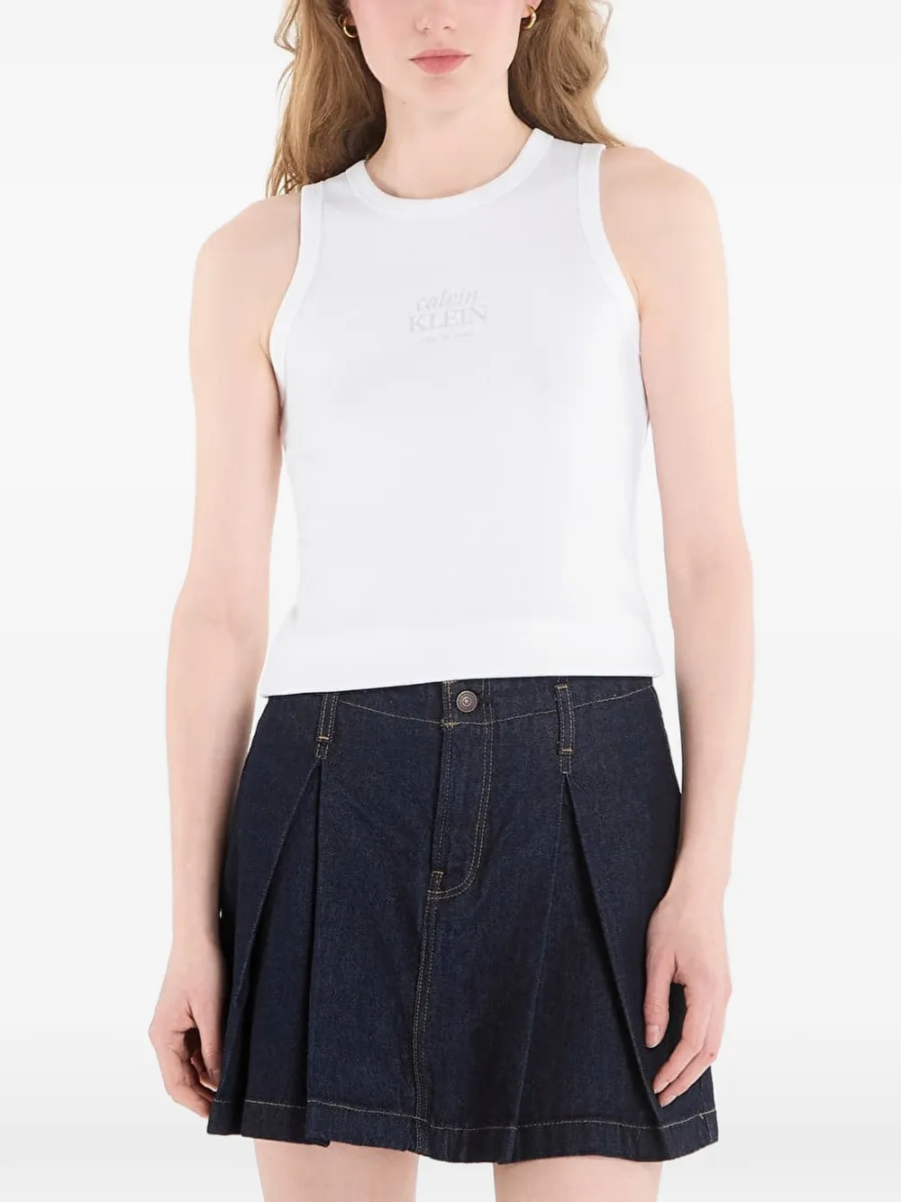 Calvin Klein logo-print ribbed cotton tank top - Weiß