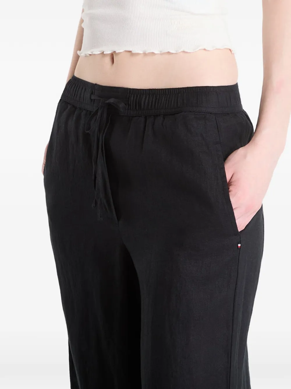 Tommy Hilfiger Broek met wijde pijpen en trekkoord Zwart