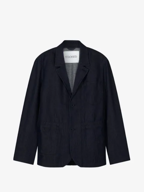 Closed notch-lapel patch-pocket denim jacket