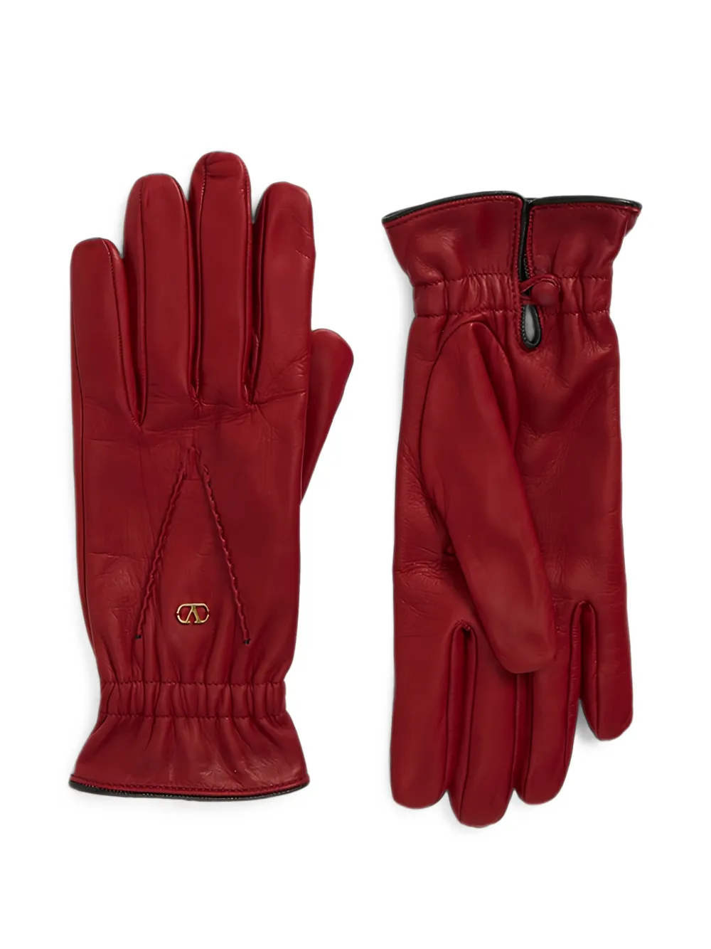 Valentino Garavani Vlogo Signature Leather Gloves In 레드