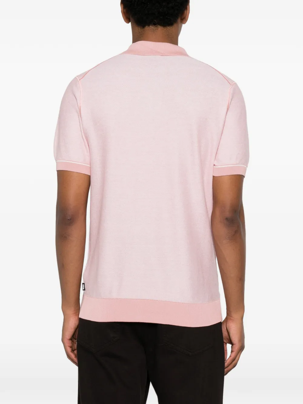 BOSS Gebreide polo van katoenblend met horizontale streep Roze