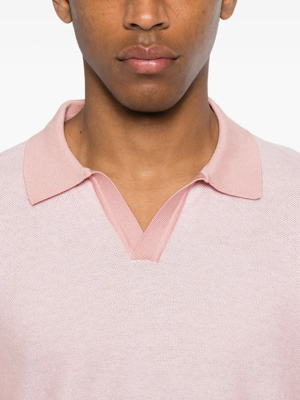 BOSS Gebreide polo van katoenblend met horizontale streep Roze