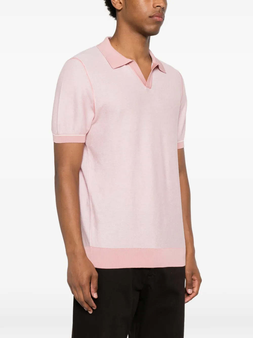 BOSS Gebreide polo van katoenblend met horizontale streep Roze