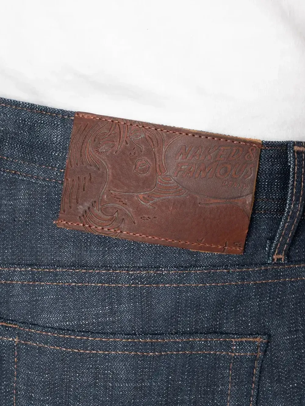 Naked and Famous Weird Guy Greencast stretch Selvedge jeans Blauw
