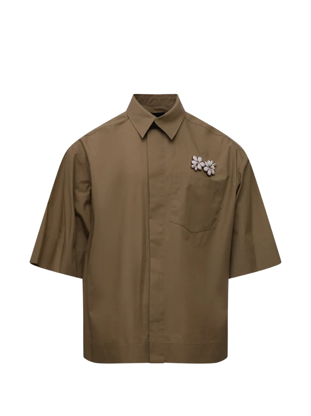 Simone Rocha floral-embellished short-sleeve shirt - Marrone