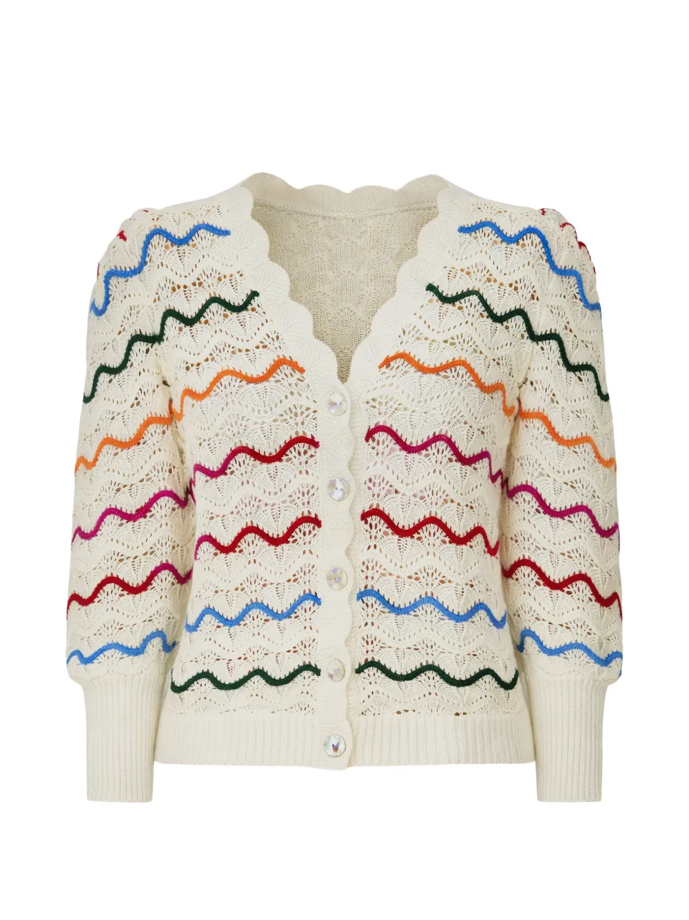 FARM Rio scallop-edge pointelle-knit cardigan - Toni neutri