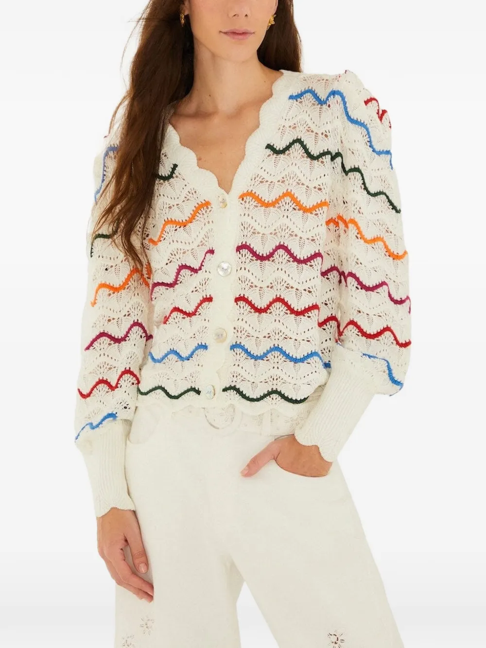 FARM Rio Gebreid vest met gewelfde afwerking Beige