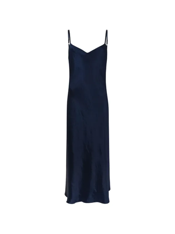 vince blue dress satin-finish Slip Midi | Long Sleeve Lace A-Line N8764B Straight hemline Color:Pearl Blue Romance
